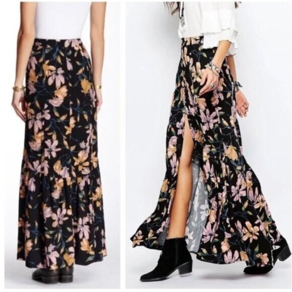 Free People Dresses & Skirts - Free People Lisa Crepe Floral Maxi Skirt Sz 2